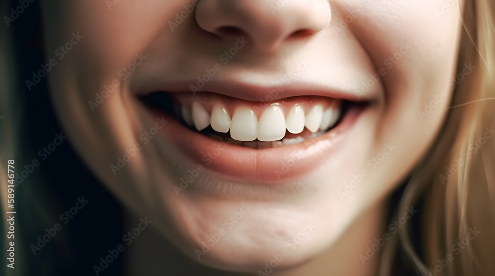 Perfect smile of a little girl with perfect white teeth. Concept of happiness and dental health. Generative ai. Perfect smile of a little girl with perfect white teeth. Concept of happiness and dental health. Generative ai.