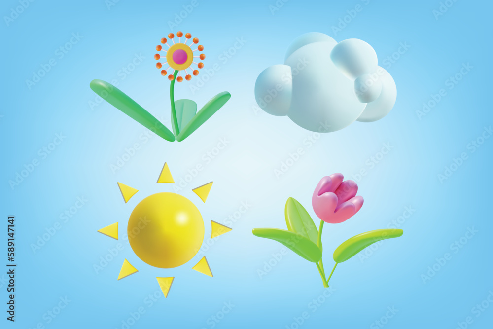 Summertime Concept Element Set Plasticine Cartoon Style Include of Cloud, Sunlight Star and Beautiful Blossom. Vector illustration Summertime Concept Element Set Plasticine Cartoon Style Include of Cloud, Sunlight Star and Beautiful Blossom. Vector illustration