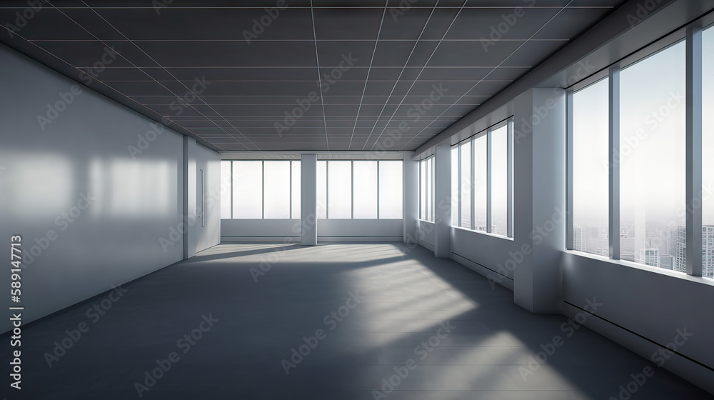 Empty office, skyscrapper landscape, generative AI