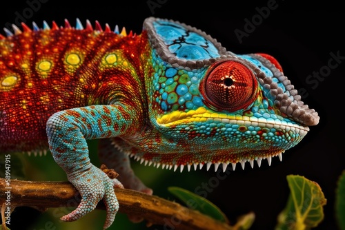 Colorful chameleon lizard. Generative AI © piai