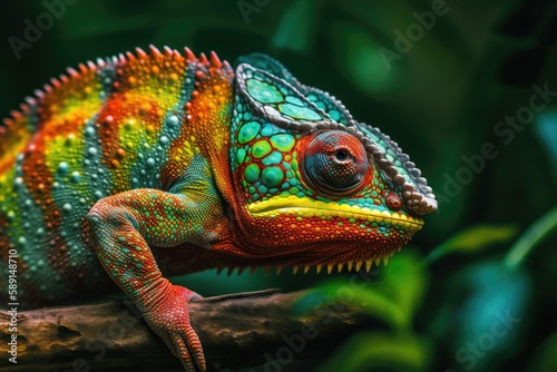 Colorful chameleon lizard. Generative AI