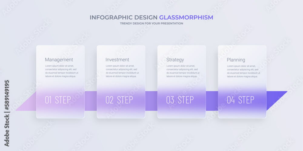Infographic for 4 steps. Business management concept. Glassmorphism effect. Infographic for 4 steps. Business management concept. Glassmorphism effect.