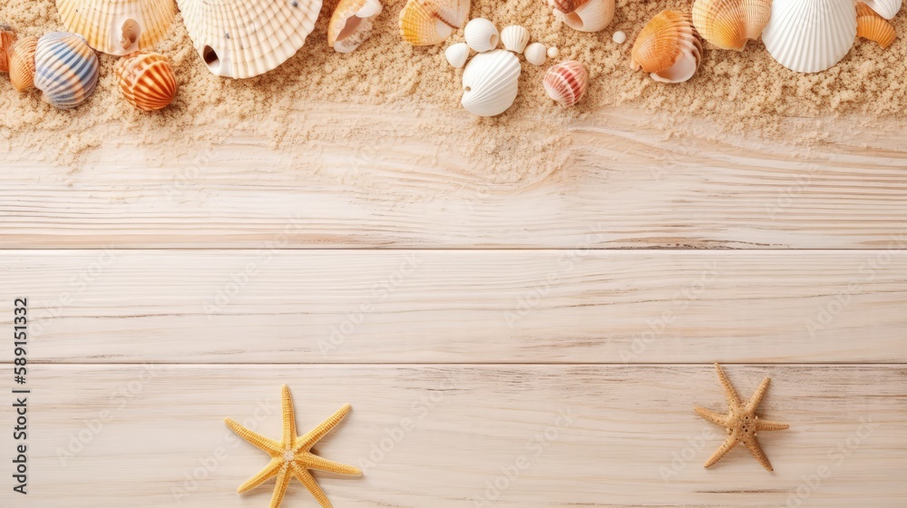 Copyspace background with beach decor. Wallpaper template created using generative AI Tools. Copyspace background with beach decor. Wallpaper template created using generative AI Tools.