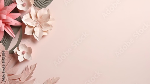Copyspace background with floral decor. Wallpaper template created using generative AI Tools. © Salander Studio
