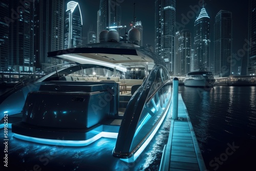 Modern Industrial Design Meets Superyacht in Dubai Marina. Generative AI