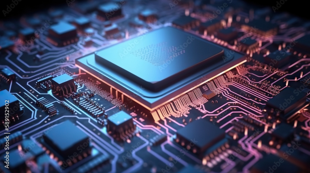 Microprocessor and CPU technology background. Main microchip on the motherboard. Based on Generative AI Microprocessor and CPU technology background. Main microchip on the motherboard. Based on Generative AI