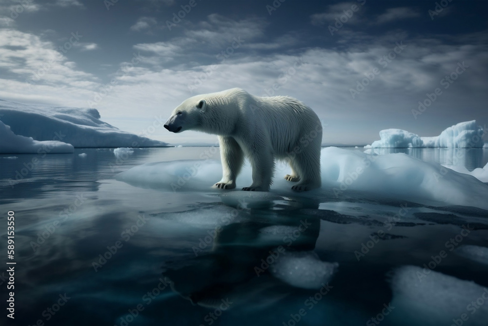 A polar bear sits on an iceberg in arctic waters, generative ai A polar bear sits on an iceberg in arctic waters, generative ai