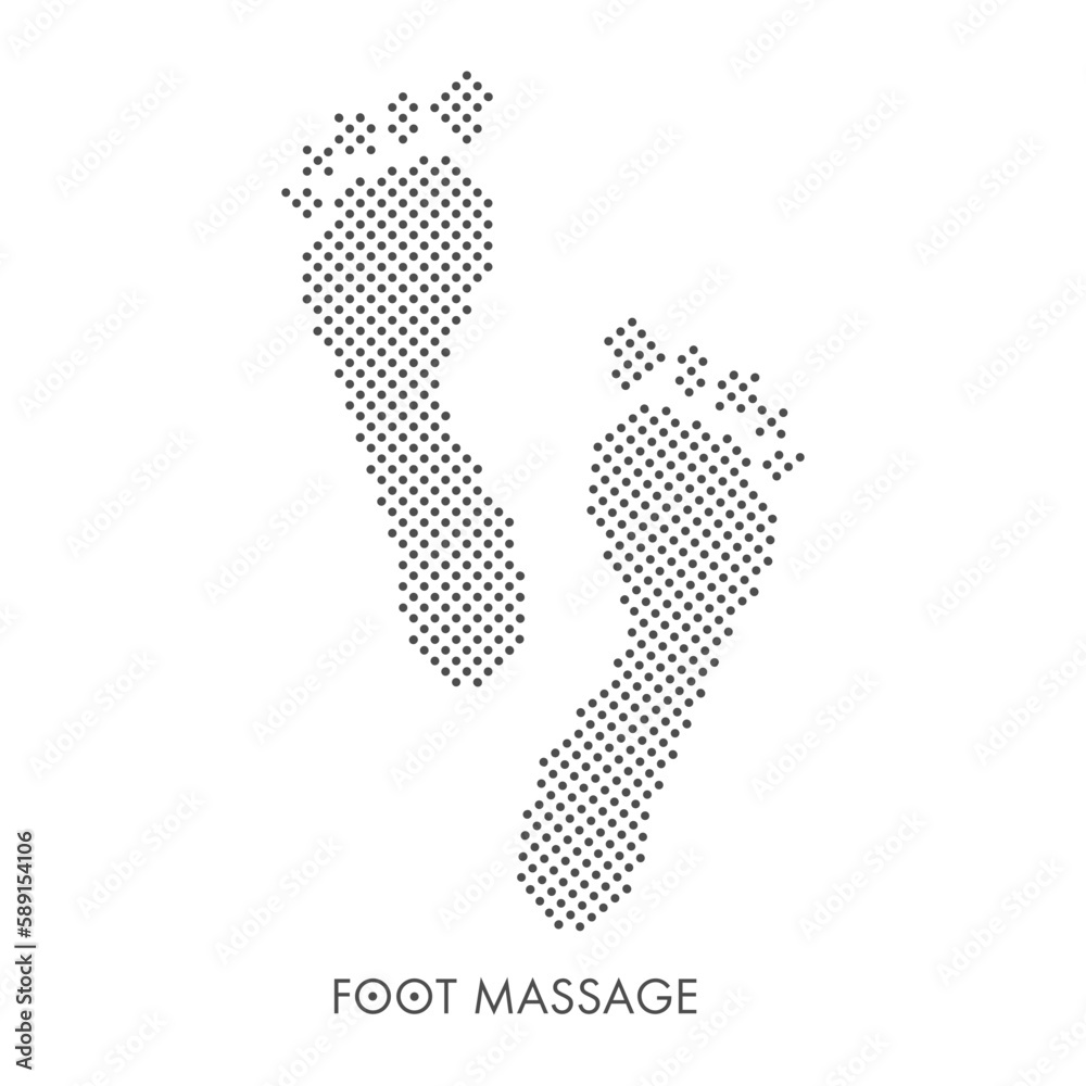 Foot massage symbol. Foot massage concept in gray. Reflexology. Feet silhouette from dots for your web site design, app, UI. EPS10. Foot massage symbol. Foot massage concept in gray. Reflexology. Feet silhouette from dots for your web site design, app, UI. EPS10.