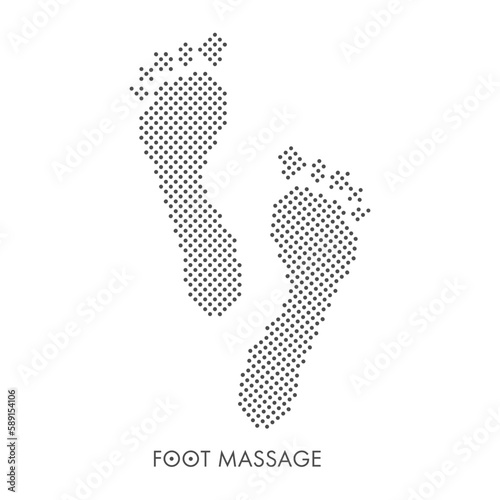 Foot massage symbol. Foot massage concept in gray. Reflexology. Feet silhouette from dots for your web site design, app, UI. EPS10.