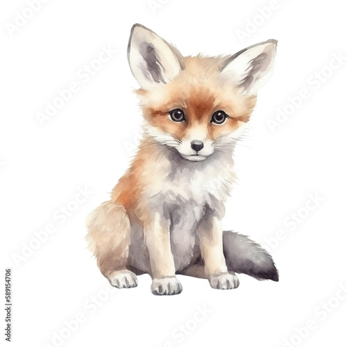 Wild watercolor baby animal on the white isolated background.
