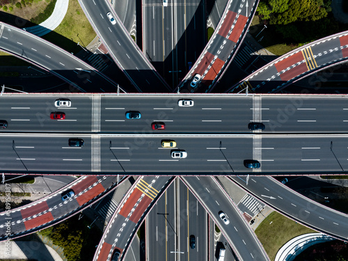 фотографія Aerial top view of highway multilevel junction road