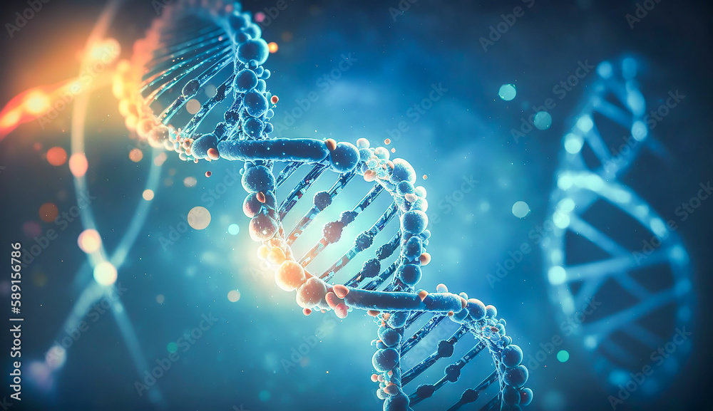 blue human DNA strand surrounded, DNA structure, Generative ai blue human DNA strand surrounded, DNA structure, Generative ai
