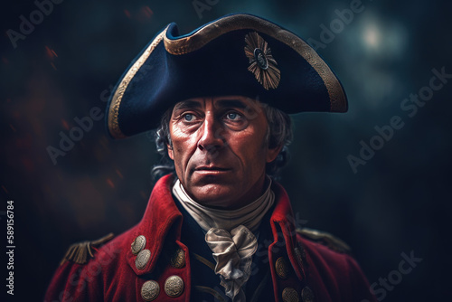 Print op canvas Portrait of an English redcoat soldier. AI