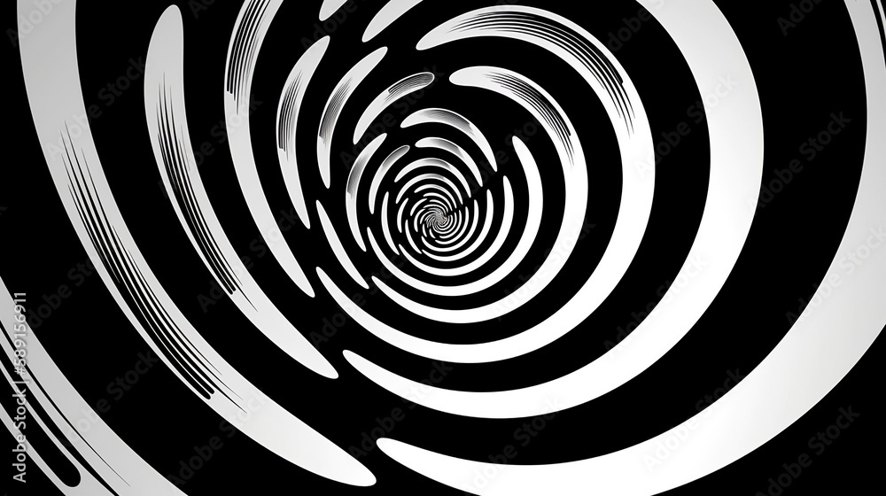 Fototapeta premium Black and white hypnotic whirlpool shape. Generative AI.