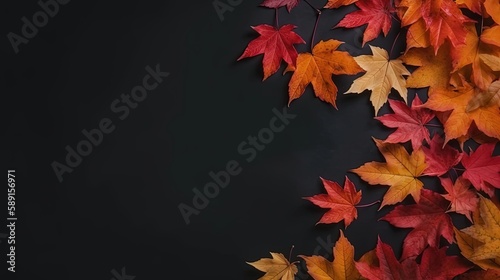 Copyspace background with maple leave decor. Wallpaper template created using generative AI Tools.