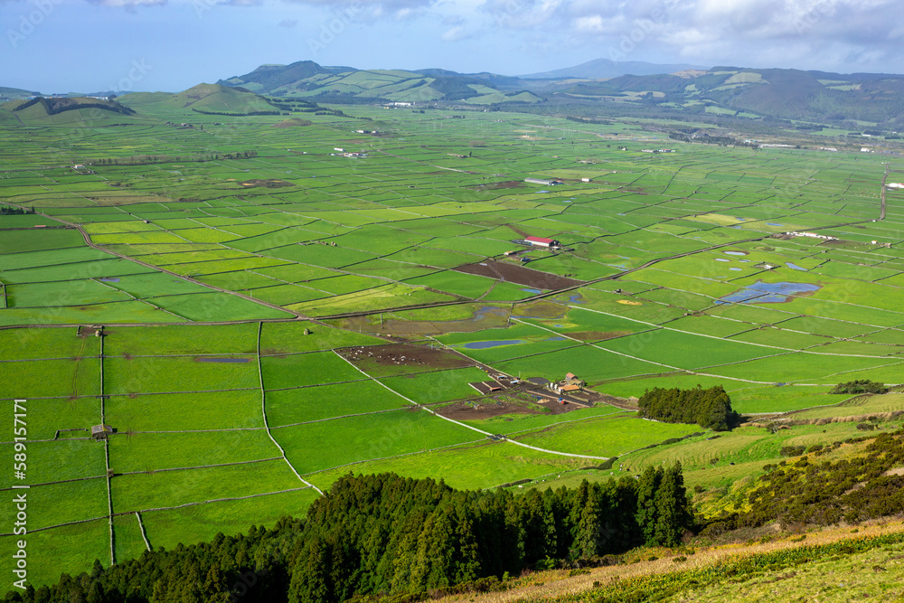 Terceira Island Landscape. Beautiful Green Terceira Island Landscape. Azores Archipelago, in Atlantic Ocean, Portugal.