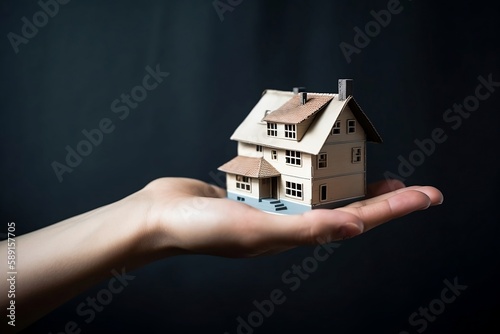 Hand Holding Model House for Investment Concept and Copy Space