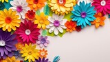 Copyspace background with paper flower decor. Wallpaper template created using generative AI Tools.