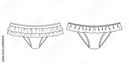 Girls and women sustainable swimwear, technical drawing, template, sketch, flat, mock up. Recycled PA, Recycled PES, Lycra fabric swimwear front view, white color