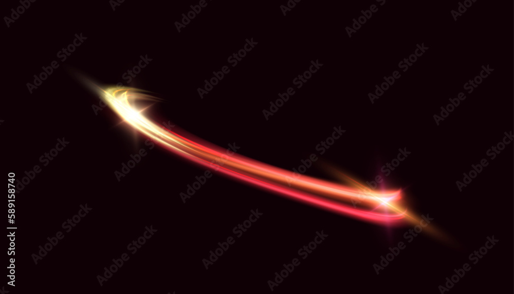 A bright plume of luminous rays swirling in a fast spiraling motion. Light red swirl. Light effect curve red gold line. Vector A bright plume of luminous rays swirling in a fast spiraling motion. Light red swirl. Light effect curve red gold line. Vector
