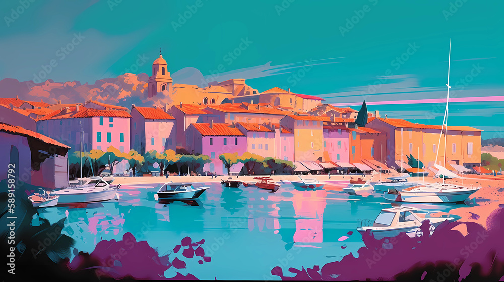 Beautiful view of the small town of Saint-Tropez, France