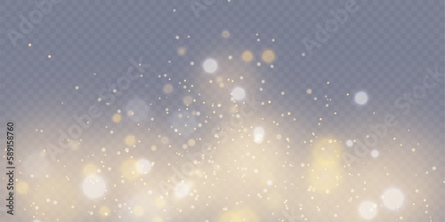 Vector light effect of glare of shimmering particles falling on a transparent background for festive design and illustrations.