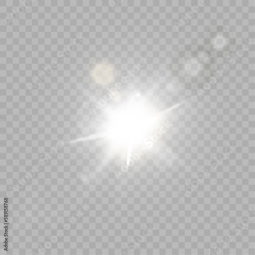 Bright light effect with rays and highlights for vector illustration.	