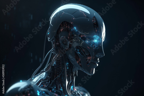 Technology concept for automation analysis with cyborg mentality. Generative AI © Oleksandr