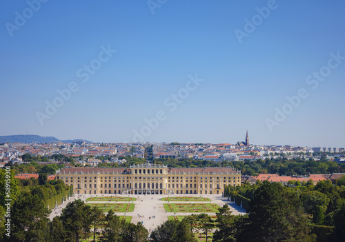 Schoenbrunn is main summer residence of Austrian emperors of Habsburg dynasty, one of largest buildings of Austrian Baroque. © YURII Seleznov