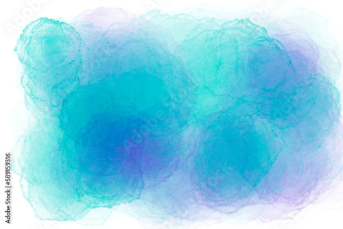 Watercolor on transparent background. Illustration of blue and purple watercolor ink strains and overflow element. PNG.