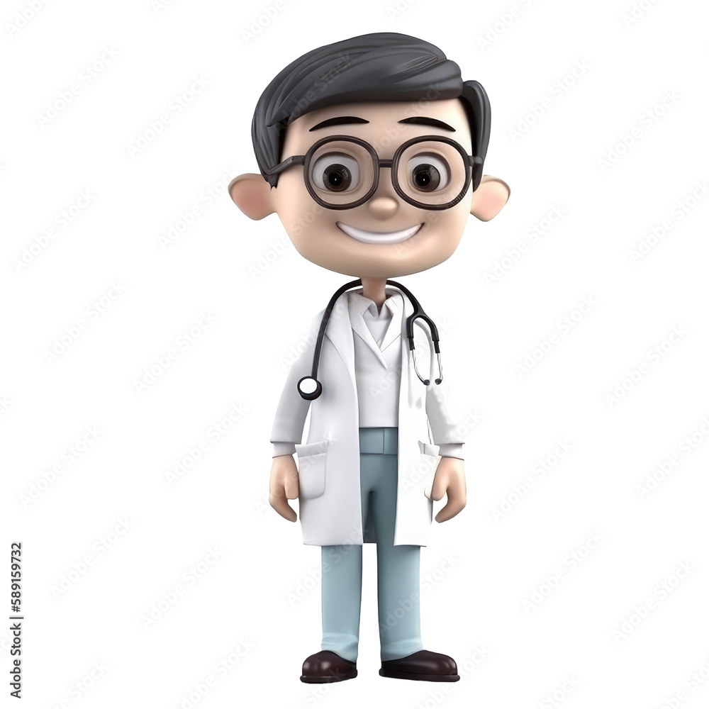 Young smiling man doctor, medical specialist Medicine concept. Cute 3d icon people character illustration. Cartoon minimal style on isolated transparent background png. Generative ai