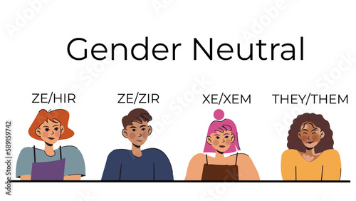 People with gender pronouns. gender neutral vector flat characters design