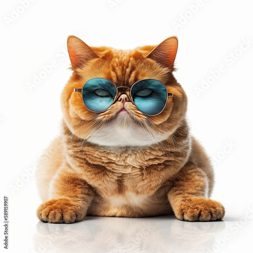 ai generated illustration of cute cat wearing sunglasses against white background