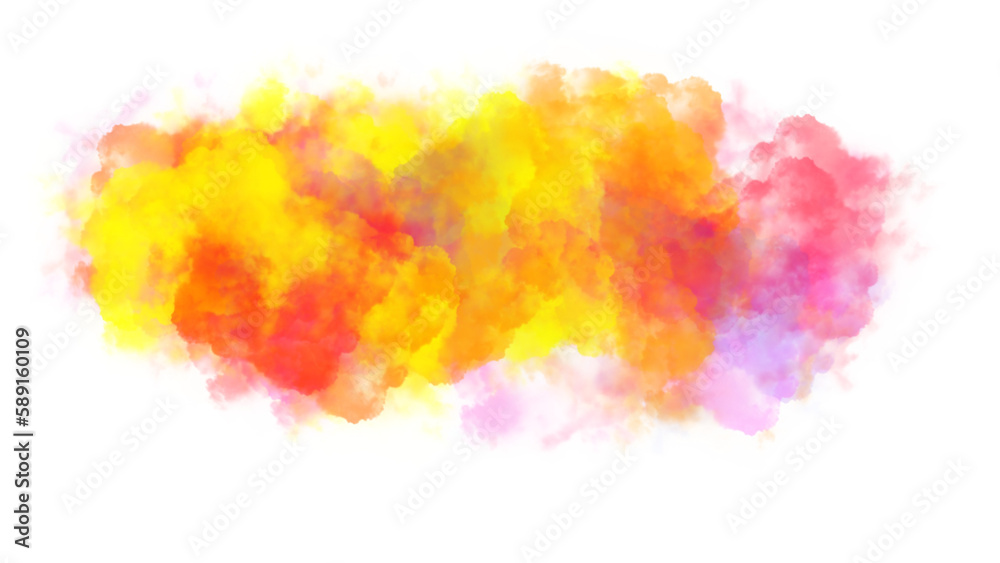 Abstract colorful ink clouds on transparent background. PNG element. Red and yellow smoke illustration in watercolor style.