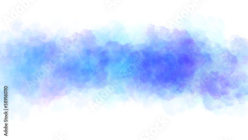 Blue puffy clouds in watercolor style on transparent background. Abstract ink smoke in bright painted colors. PNG element.