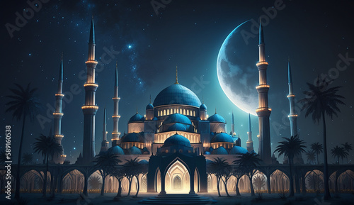 Illustration mosque, starry night theme