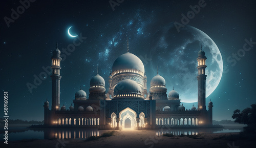 Illustration mosque, starry night theme © hedianto