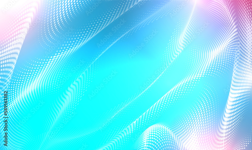 Blue and pink abstract background with flowing particles. 3D wave lines ...
