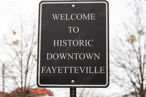 A Welcome to Historic Downtown Fayetteville sign, Fayetteville, North Carolina, USA