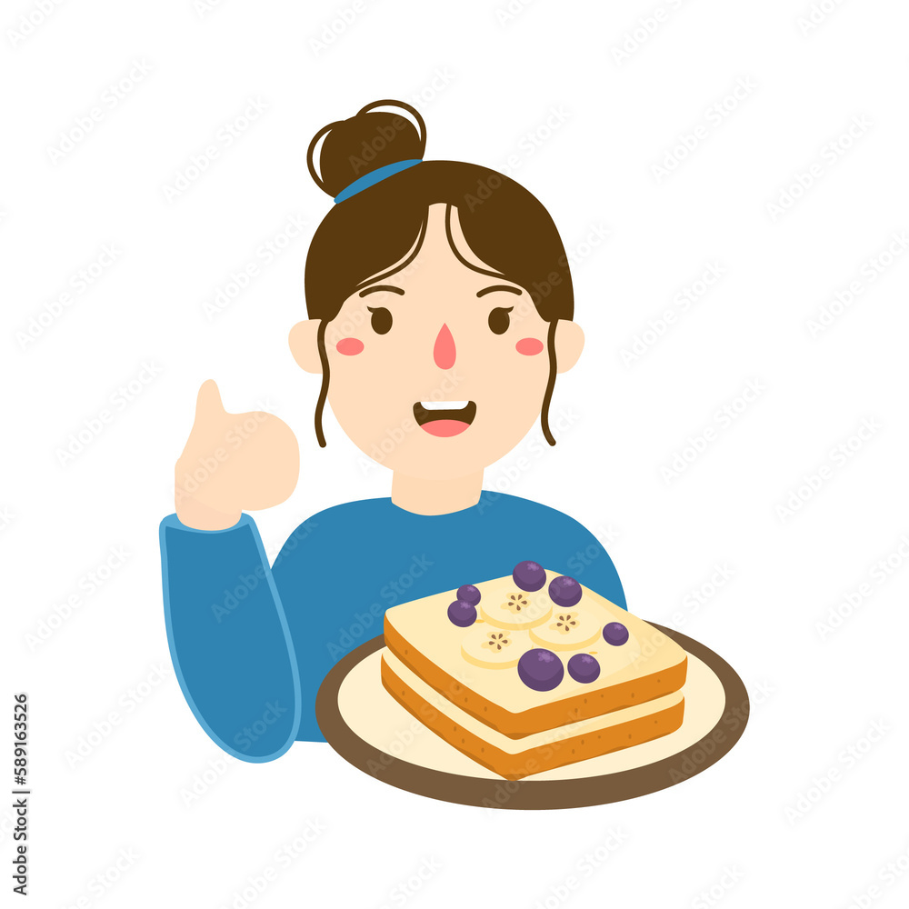 woman selling bread toast blueberry and banana woman selling bread toast blueberry and banana