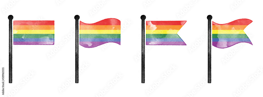 Fototapeta premium Hand drawn lesbian gay bisexual and transgender flag watercolor paint ink texture illustration vector set symbol icon rainbow pride flag of LGBT organisation LGBTQ inclusive
