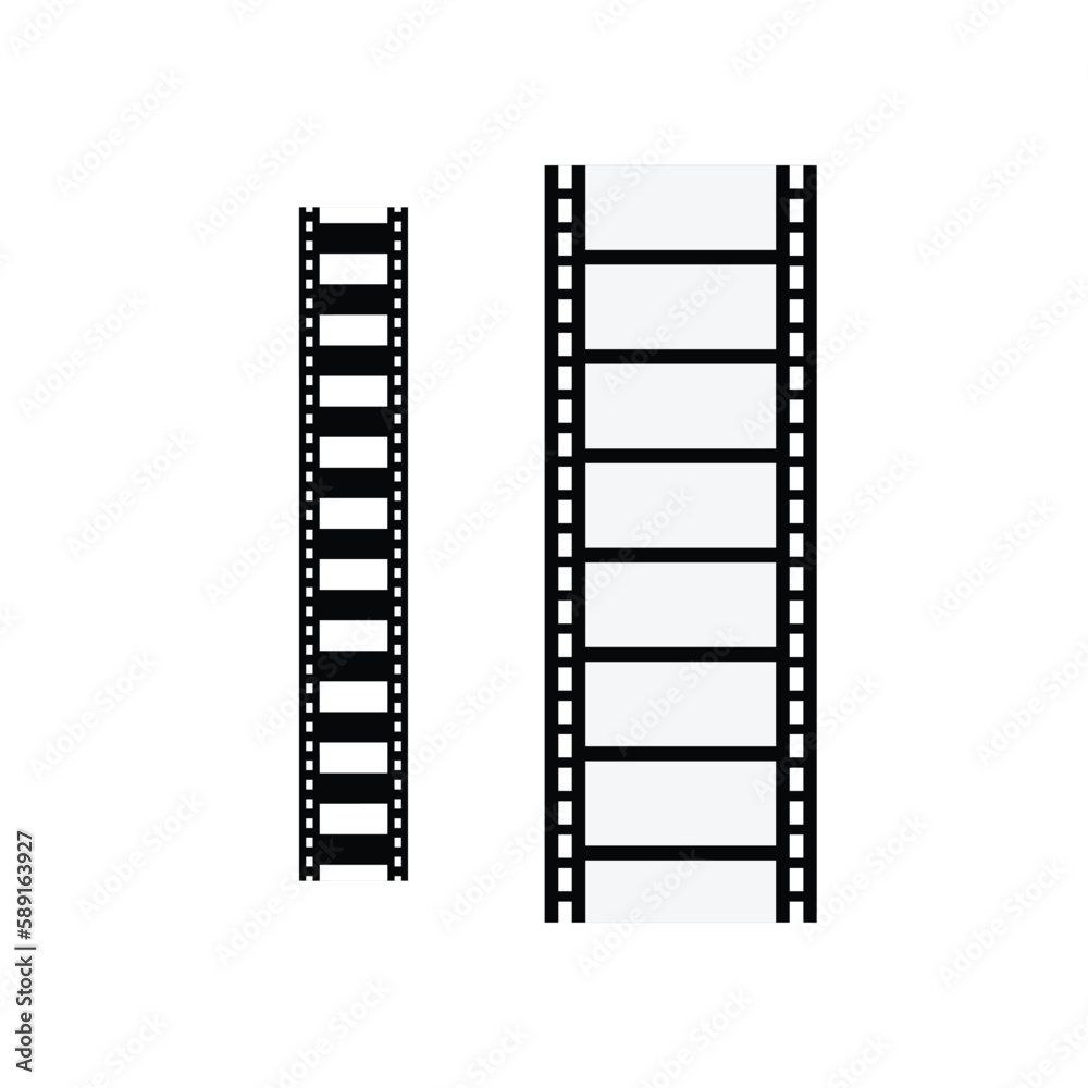 film strip isolated on white background. Film Strip icon. Movies Flim background with Flim roll. Black filled vector illustration. Filmstrip Set With Different Versions of Film.