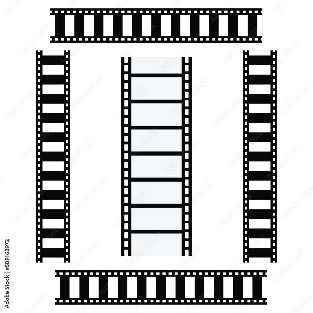 Obraz premium film strip vector, Curved 35mm strip film and frames for your vector image. Film reel cinema movie and photography vector image. Film strip set vector image. film strip isolated on white background