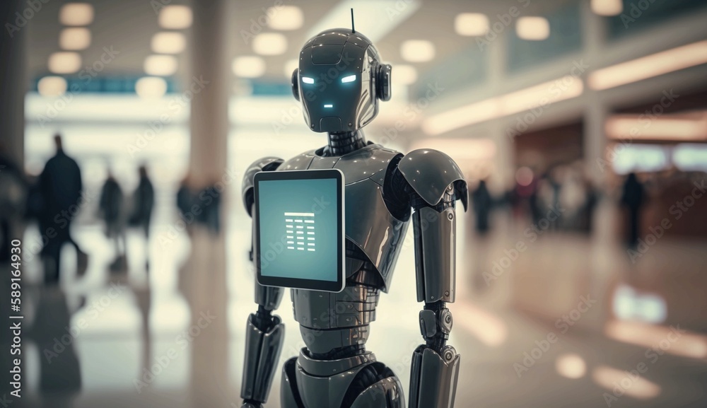Androids robots in the modern world in the office. Generative AI. Androids robots in the modern world in the office. Generative AI.