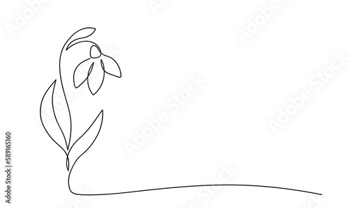 Vector illustration of one line drawing of Snowdrop