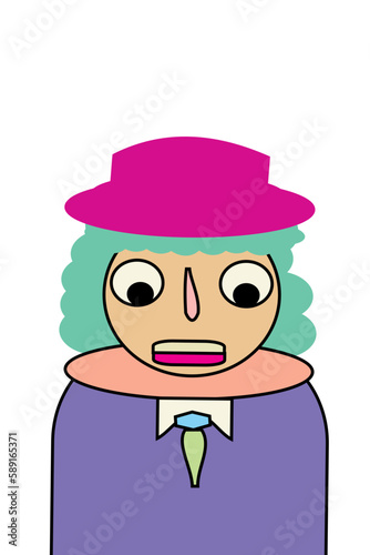 Cartoon illusionist with pink hairs
