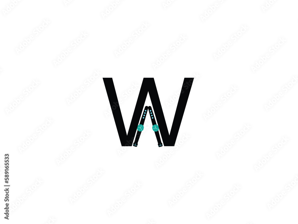 Vector print alphabet of gears. Letter w. W letter luxury watch logo vector, suitable for watch shops, accessories, fashion or clock related businesses.