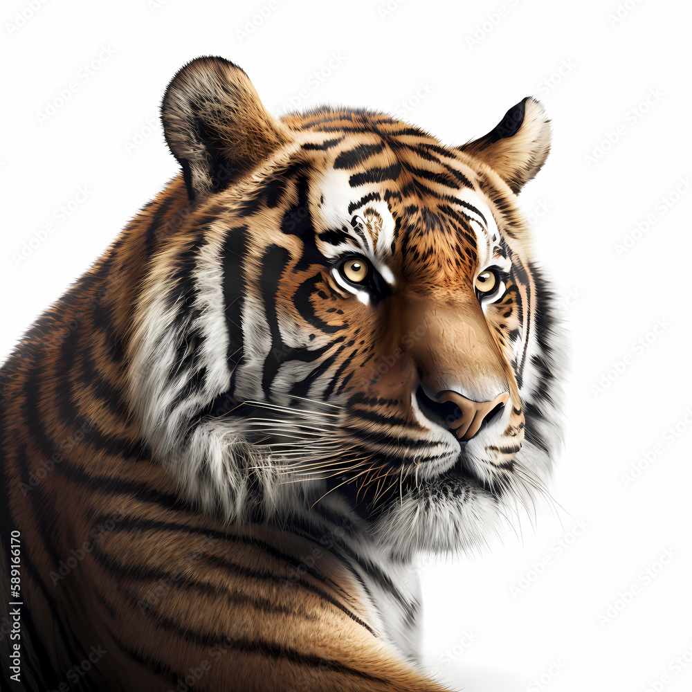 Fototapeta premium Tiger, in front of white background, AI generated