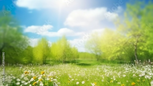 The background of wildflowers in summer or spring with a blurred backdrop golden sunlight and beautiful natural skies. AI-generated images