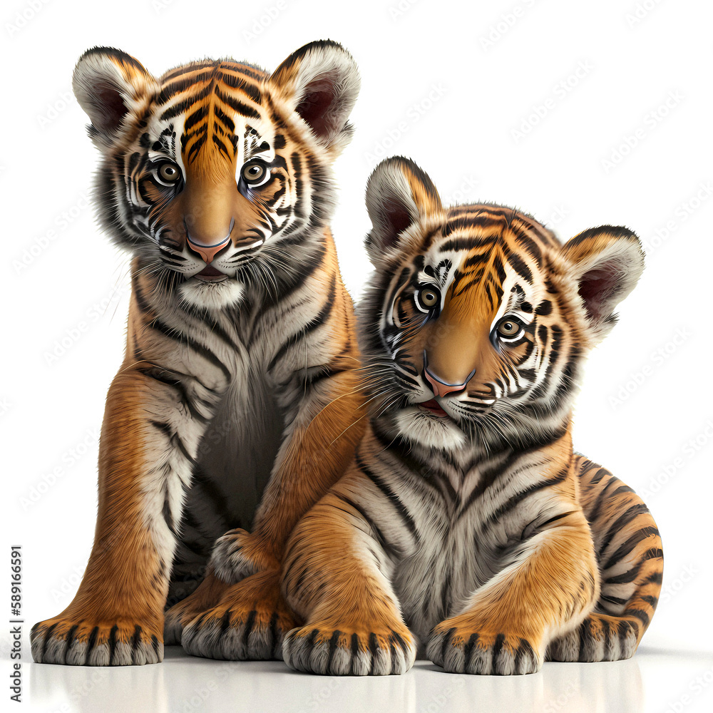 Obraz premium Tiger, tiger baby, in front of white background, AI generated